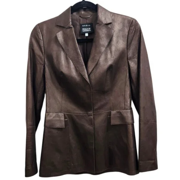 Akris Bergdorf Goodman Brown Lambskin Leather Blazer Jacket Tailored Snap Front - Picture 3 of 16